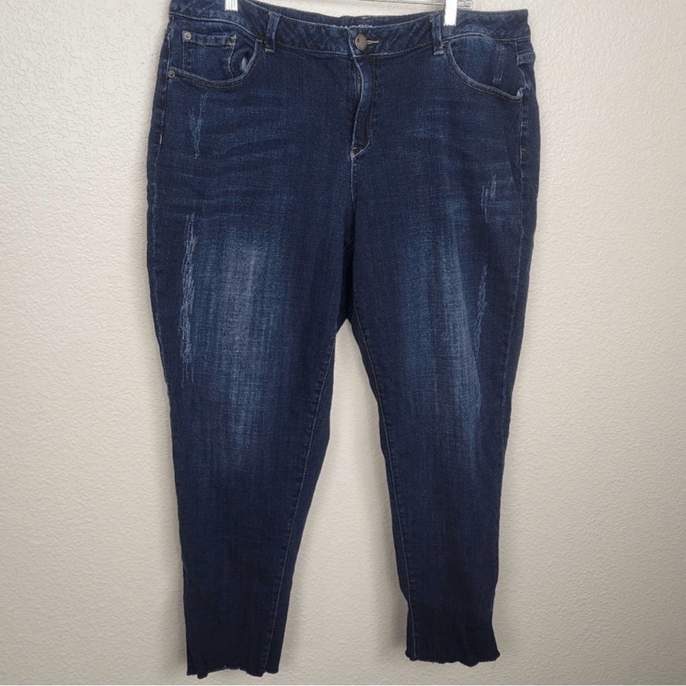 Lane Bryant Dark Blue Raw Hem Boyfriend Jeans